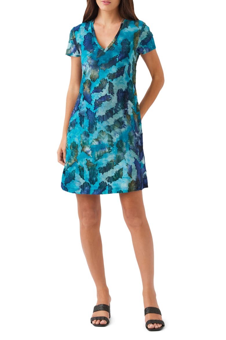 Tie Dye Burnout A-Line Dress, Main, color, TEAL