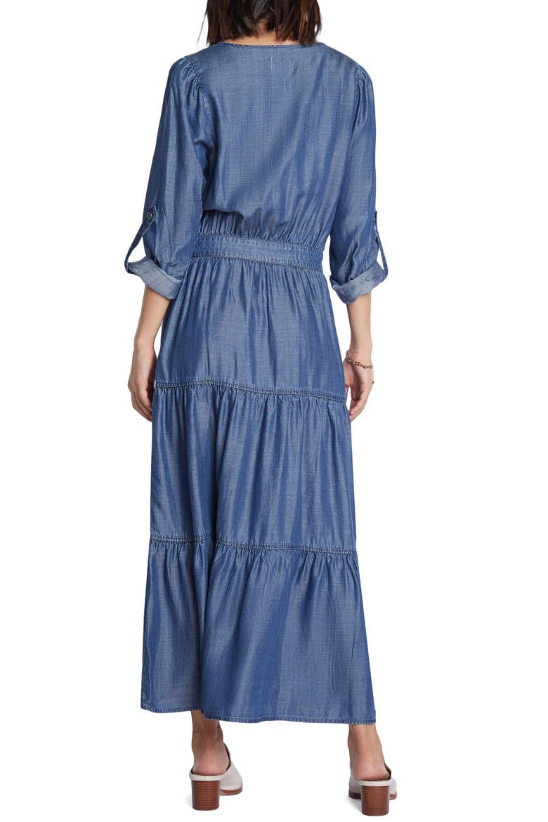 Tiered Long Sleeve Denim Maxi Dress, Alternate, color, DEEP BLUE