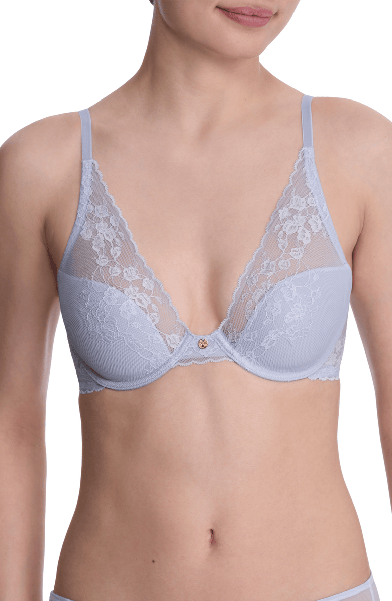 Natori Cherry Blossom Lace Plunge T-Shirt Bra, Main, color, Glacier Blue