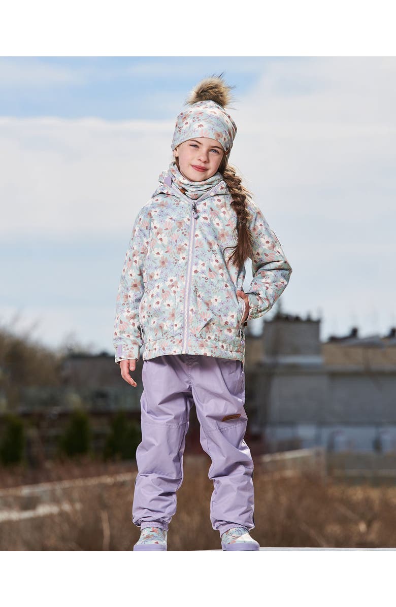 Deux par Deux Little Girl's Printed Jacket Two-Piece Mid-Season Outerwear Set Small White Flowers On Turquoise And Lilac., Alternate, color,