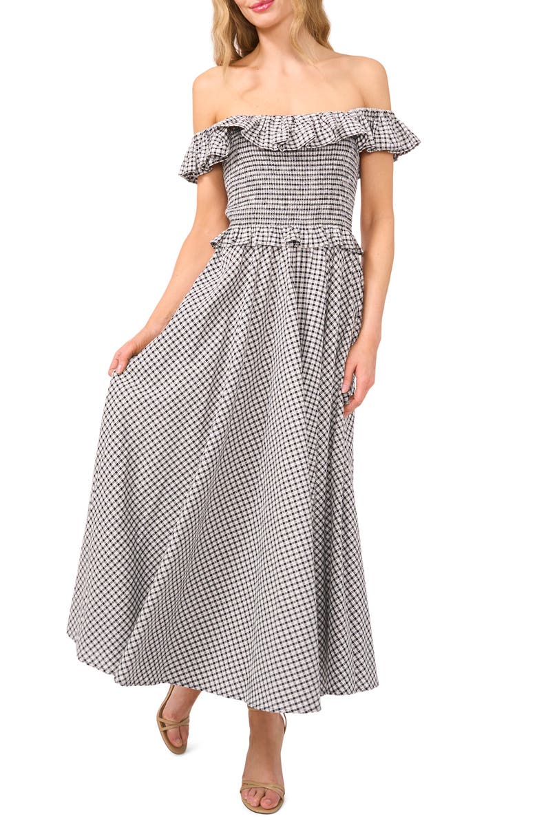 CeCe Gingham Off the Shoulder Cotton Dress, Main, color, 