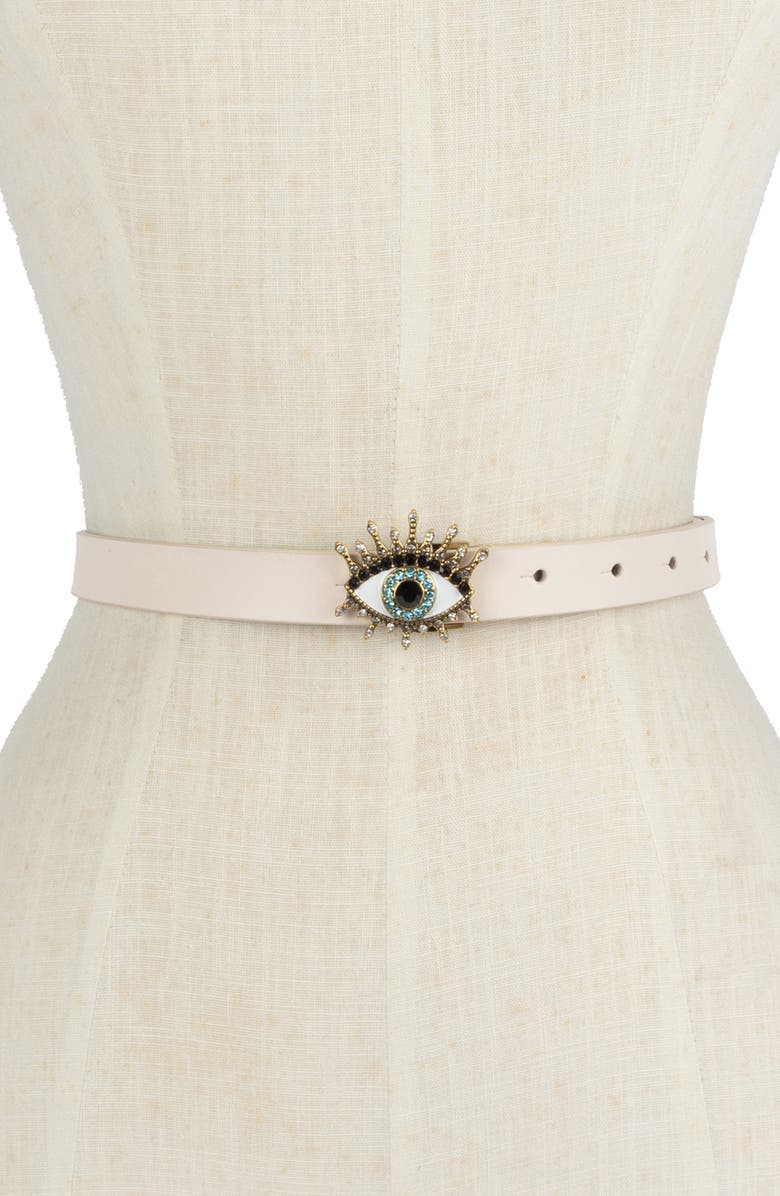 Kurt Geiger London Evil Eye Leather Belt, Main, color, Bone/Antique Brass