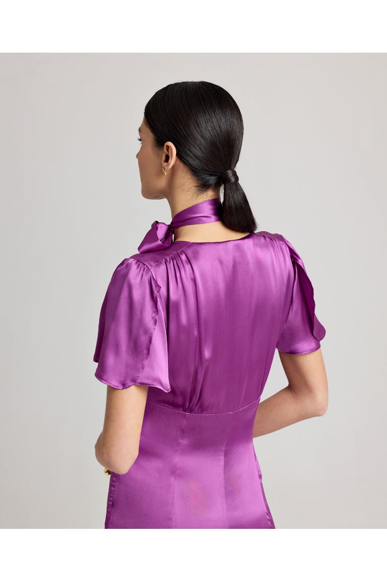Nicole Liberty Silk Satin Tie Neck Dress, Alternate, color, Amethyst