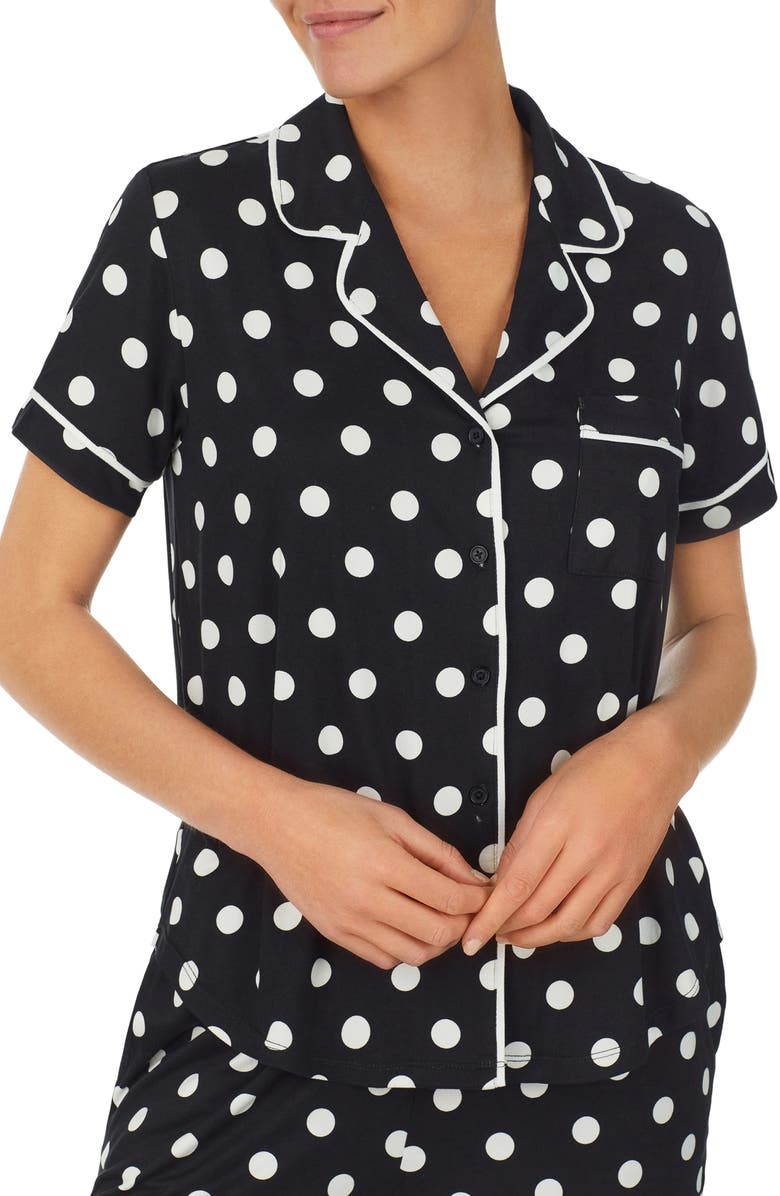 Kate Spade New York print short pajamas, Alternate, color, Black/ Dot