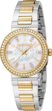 Roberto Cavalli Textured Crystal Two-Tone Quartz Bracelet Watch, 30mm