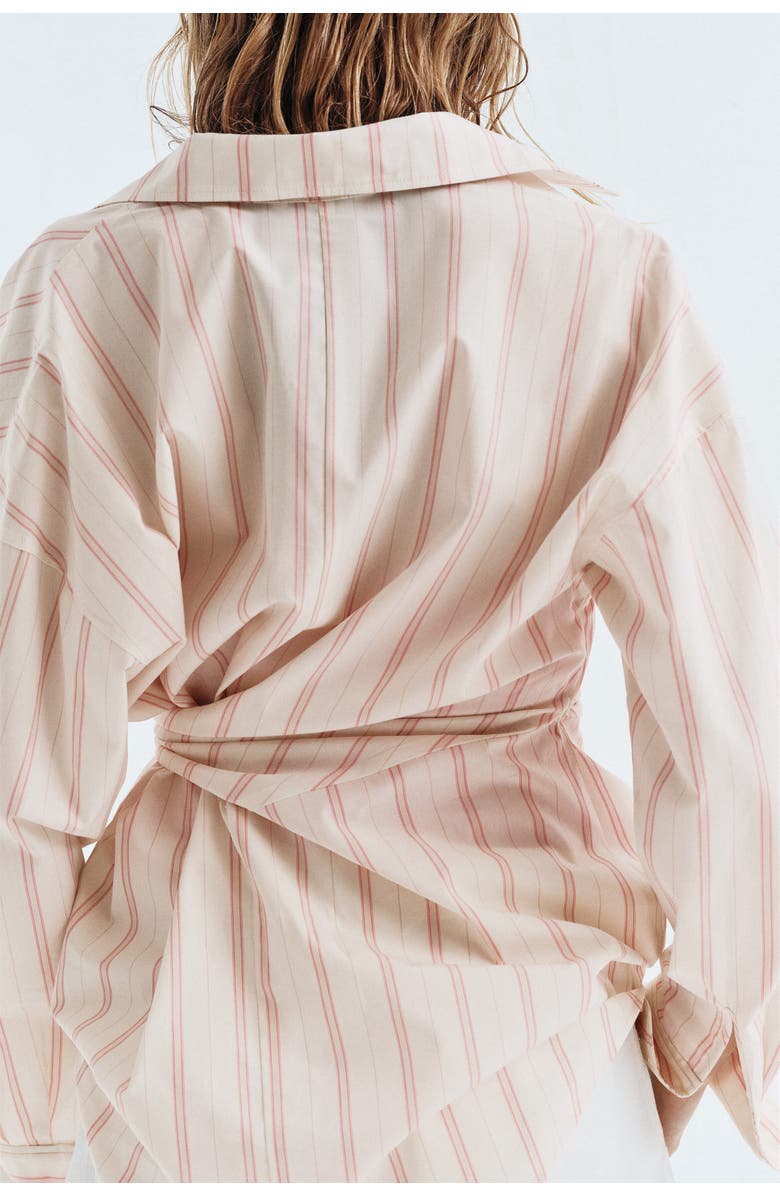 H&M Tie-detail Cotton Shirt, Alternate, color, Light Beige/Striped