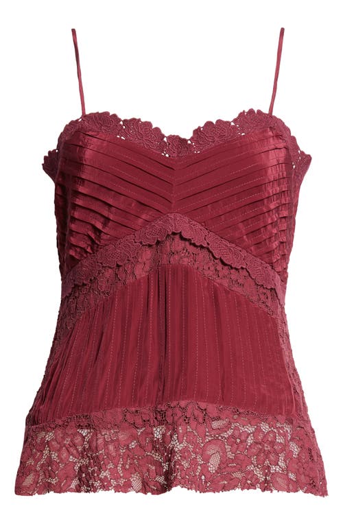 Farm Rio Lace Trim Pintuck Satin Camisole In Purple