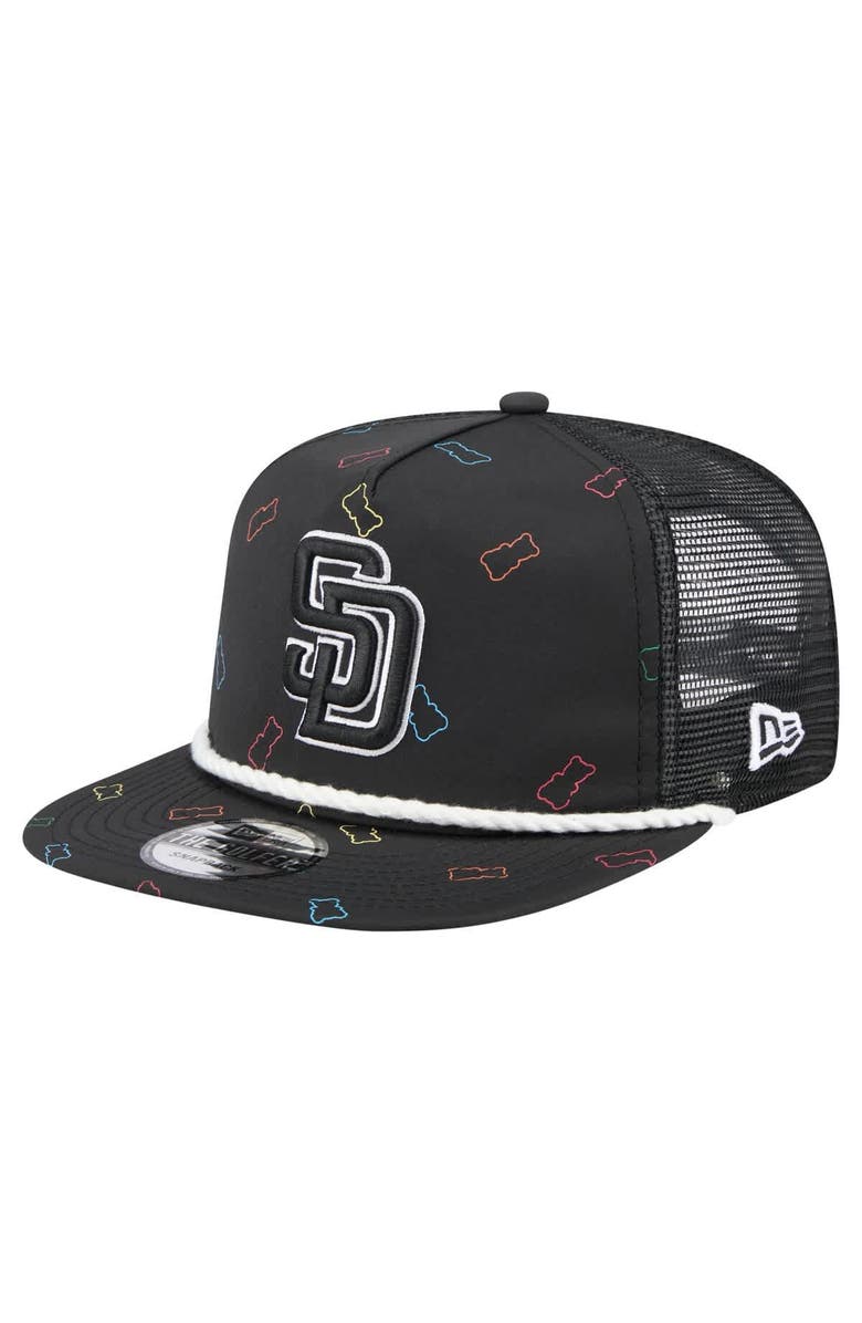 New Era Men's New Era  Black San Diego Padres Gummy Golfer Trucker Adjustable Hat, Main, color, 