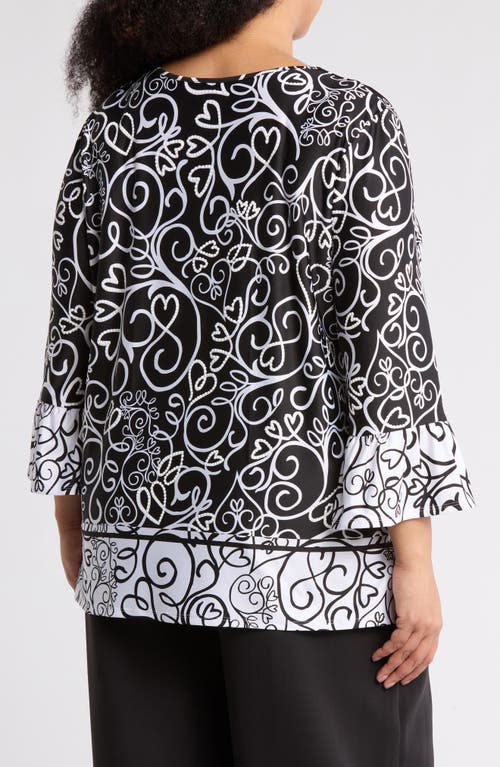 Ruby Rd. Ruby Rd Puff Print Bell Sleeve Top In Black