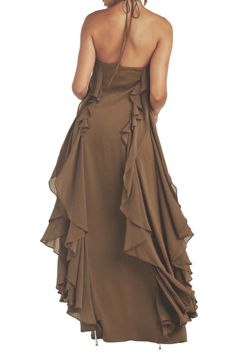 Six Stories Whitney Ruffle Halter Neck Maxi Dress, Alternate, color, Olive