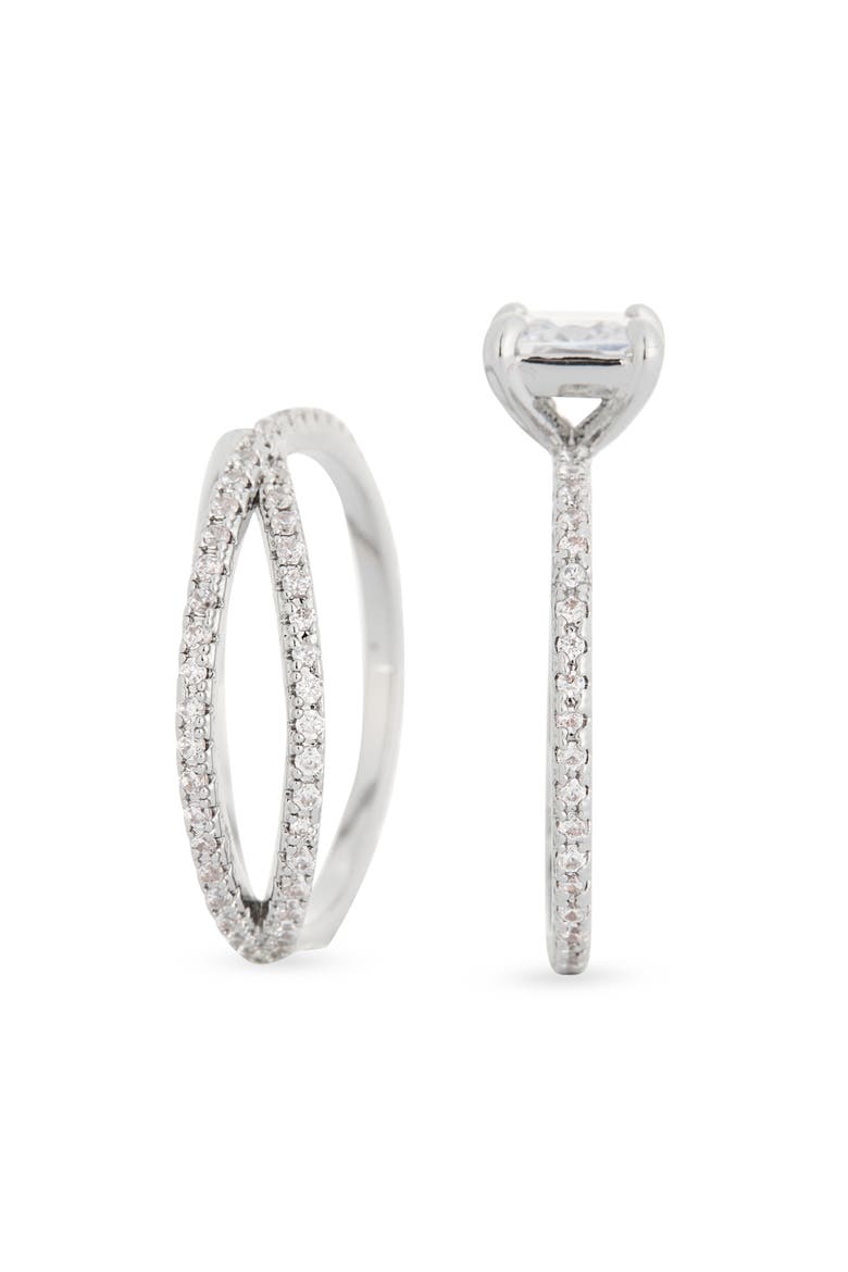Cubic Zirconia Crossover Engagement Ring Set, Alternate, color, CLEAR/ SILVER