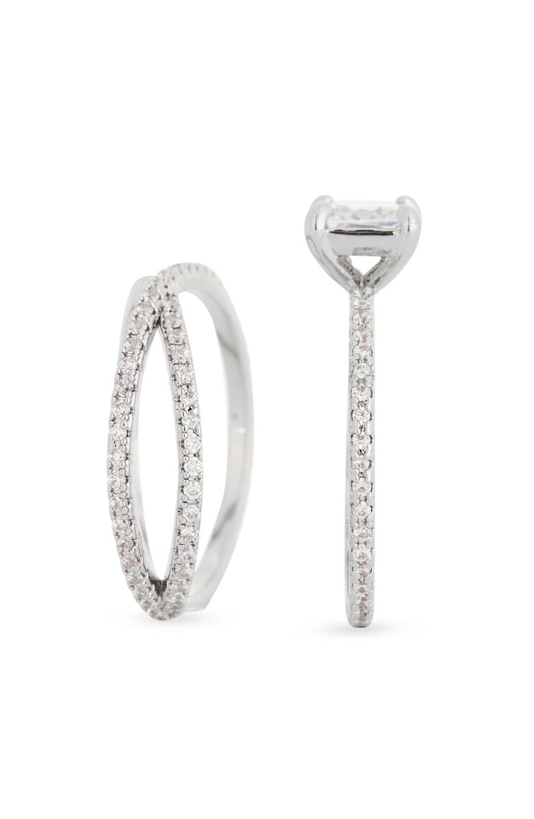 Covet Cubic Zirconia Crossover Engagement Ring Set, Alternate, color, Clear/ Silver