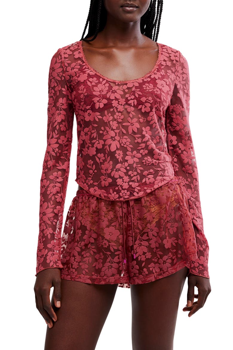 Early Sunsets Floral Burnout Top, Main, color, GARNET ROSE