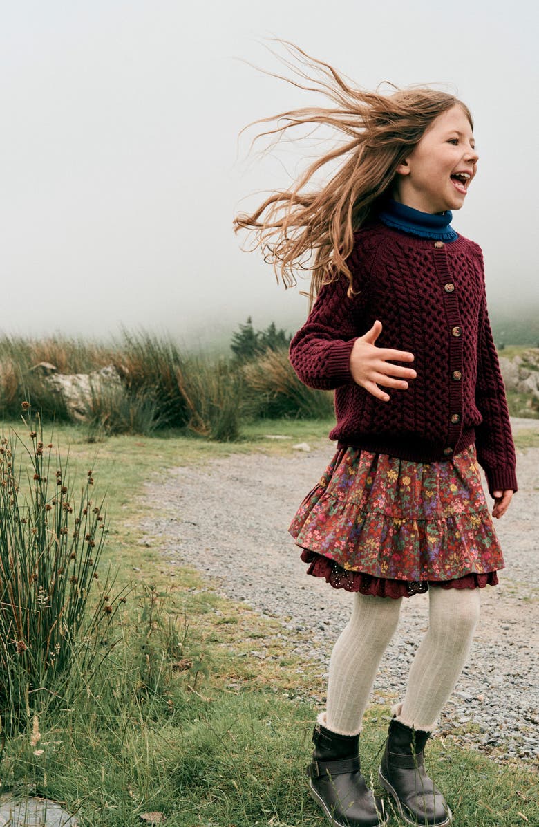 Mini Boden Kids' Floral Print Woven Skirt, Alternate, color, Chestnut Flower Meadow