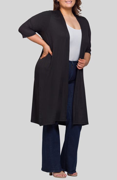 Open Front Knee Length Jacket (Plus)