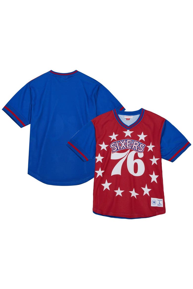 Men's Mitchell & Ness  Red Philadelphia 76ers Jumbotron 3.0 Mesh V-Neck T-Shirt, Main, color, Red