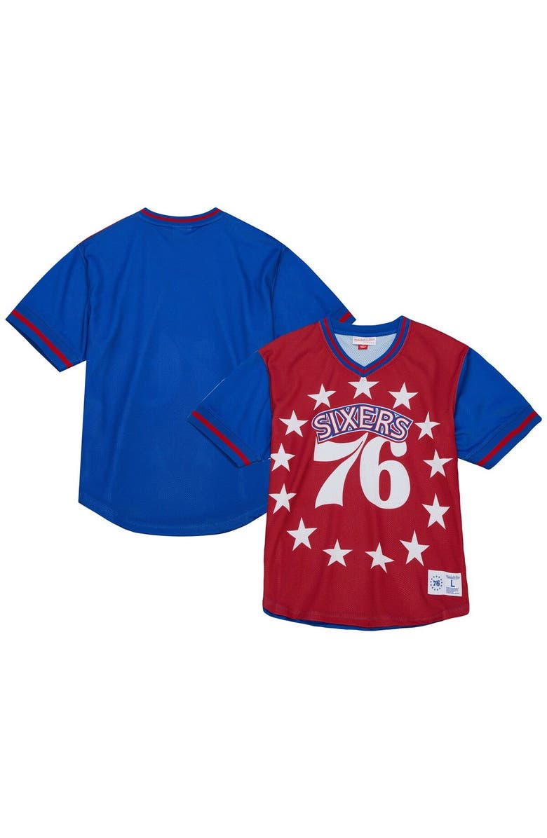 Mitchell & Ness Men's Mitchell & Ness  Red Philadelphia 76ers Jumbotron 3.0 Mesh V-Neck T-Shirt, Main, color, Red