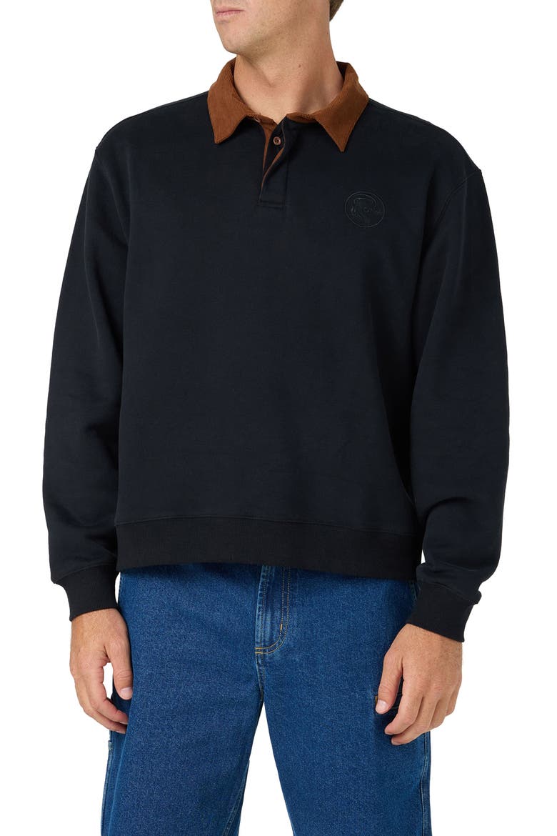 OG Long Sleeve Fleece Rugby Shirt, Main, color, BLACK