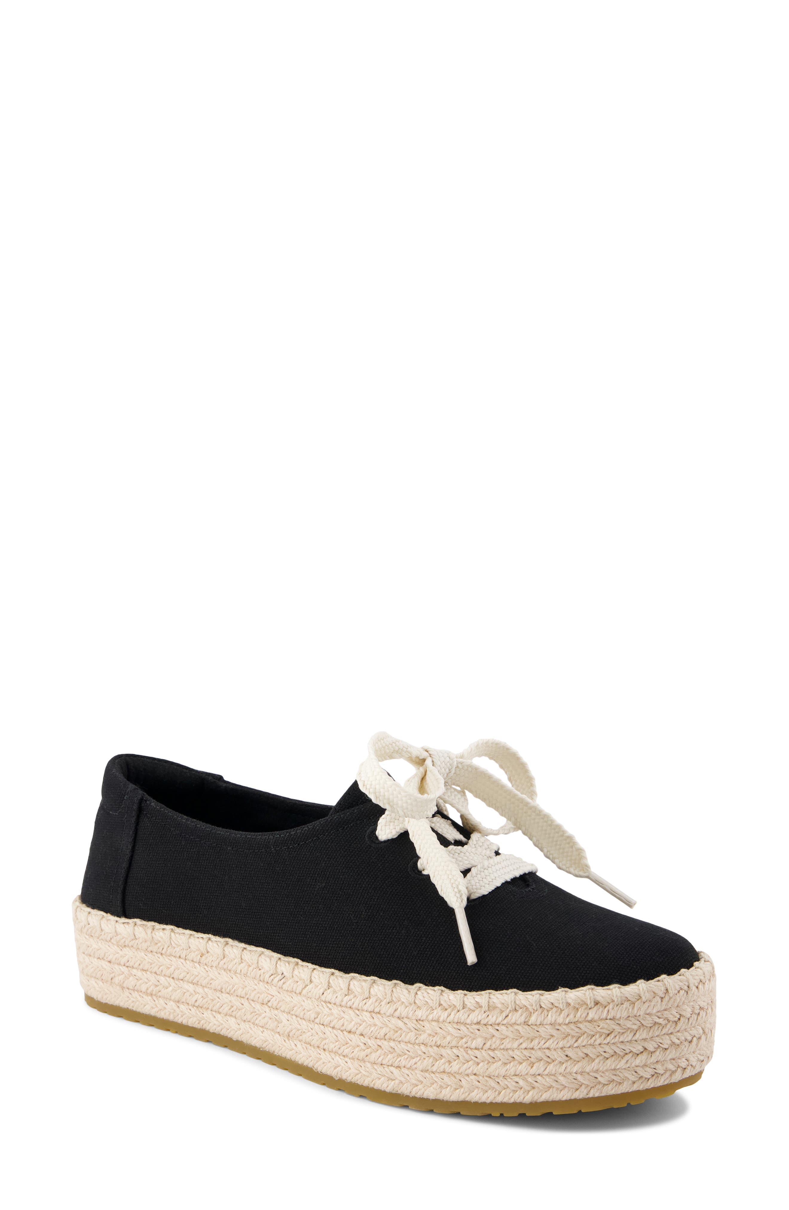 TOMS Valencia Lace-Up Platform Espadrille, Main, color, Black