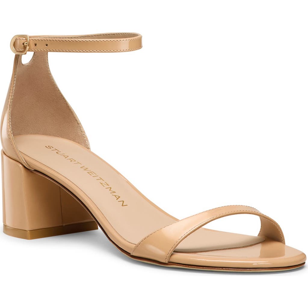 Stuart Weitzman Nudist Patent Ankle-wrap Low Sandals In Brown