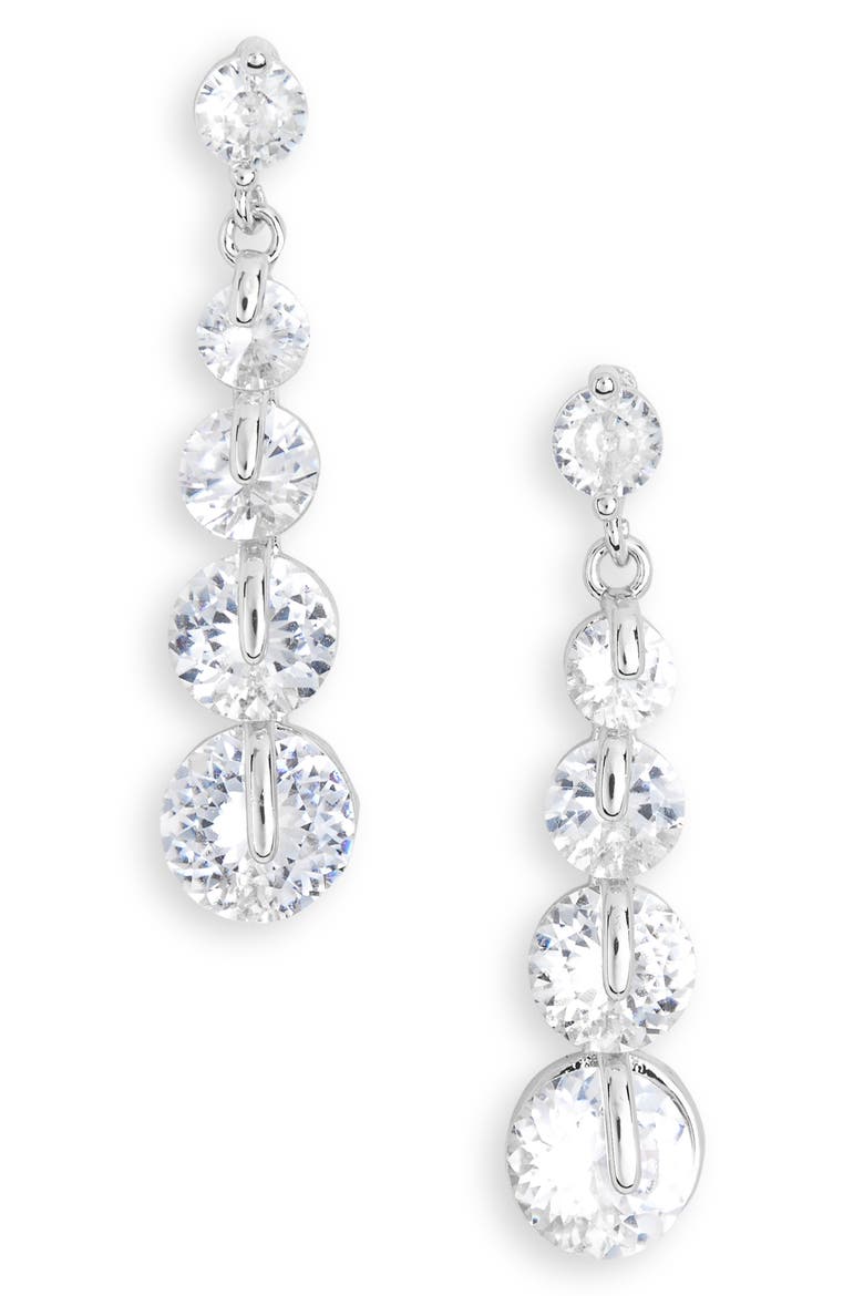 Floating Cubic Zirconia Linear Drop Earrings, Main, color, CLEAR- SILVER