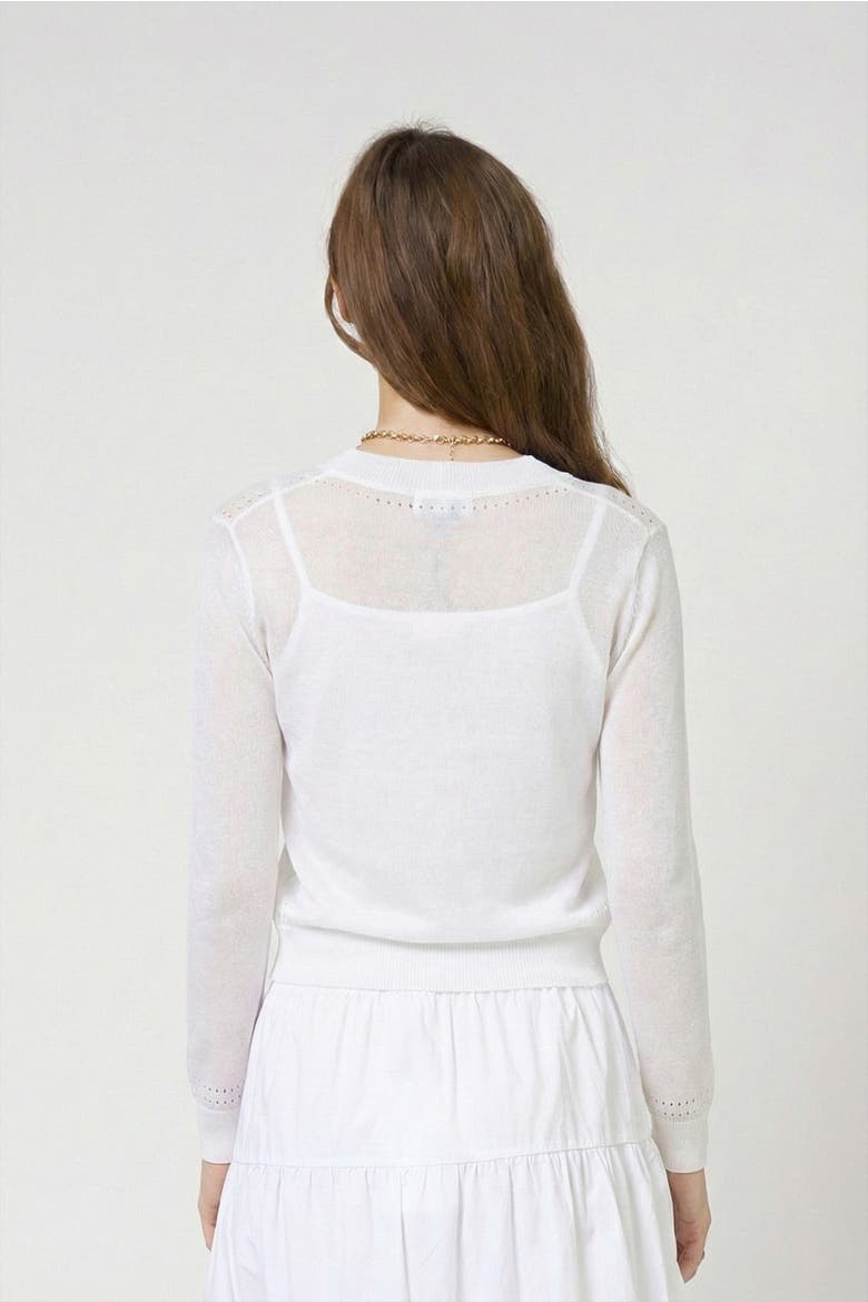 Serena Sheer Pointelle Cardigan, Alternate, color, WHITE