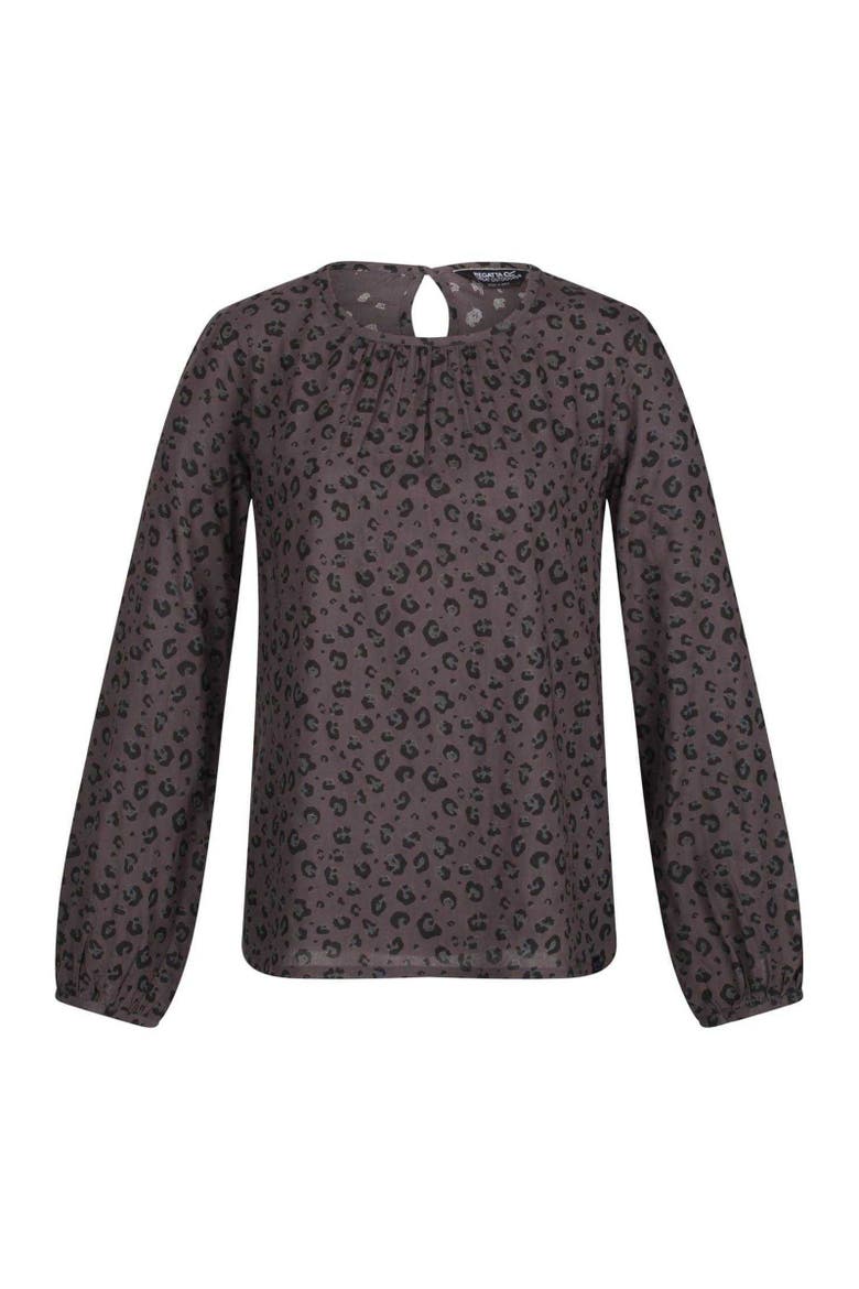 Hadria Leopard Print Keyhole Long-sleeved Blouse, Main, color, Black