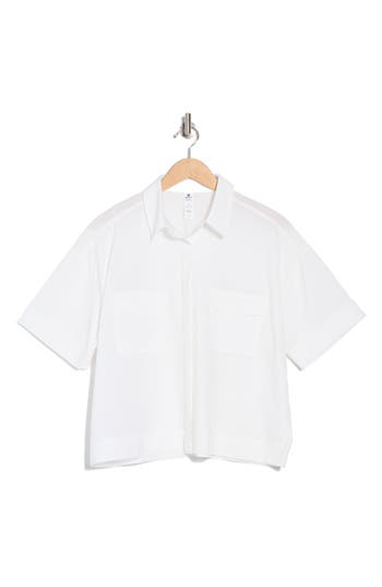 90 Degree By Reflex Lightstreme Metro Mode Short Sleeve Button-up Shirt In White