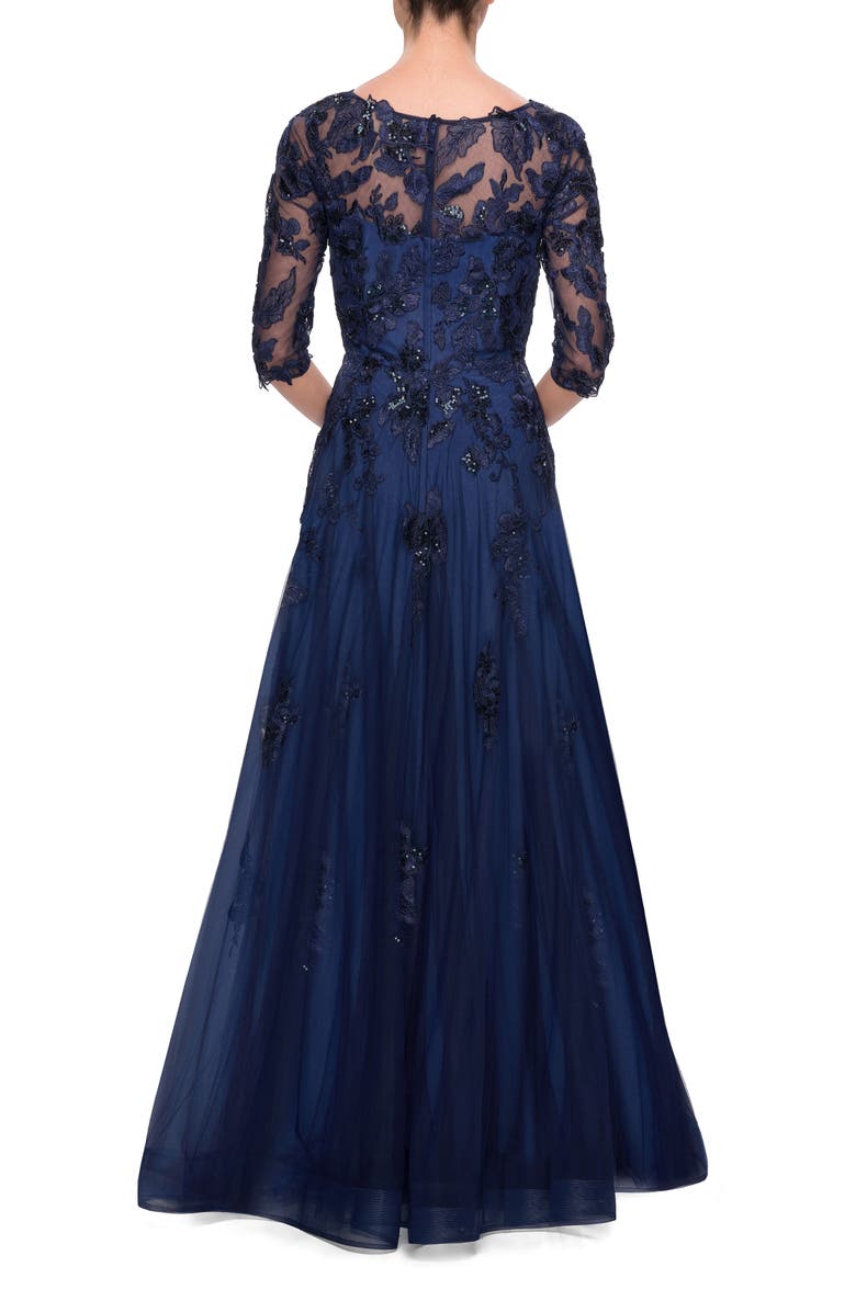 La Femme Embellished Lace A-Line Gown, Alternate, color,