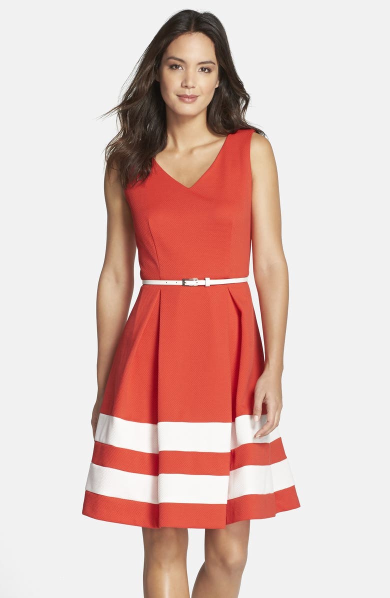 Chetta B Belted Textured Fit & Flare Dress, Main, color,