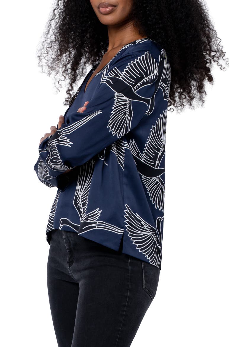 Jones Bird Print V-Neck Top, Alternate, color, NAVY MULTI