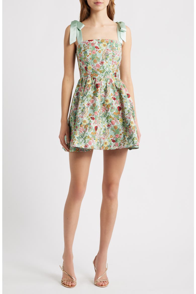 Natalie Brocade Cocktail Minidress, Main, color, GREEN MULTI FLORAL