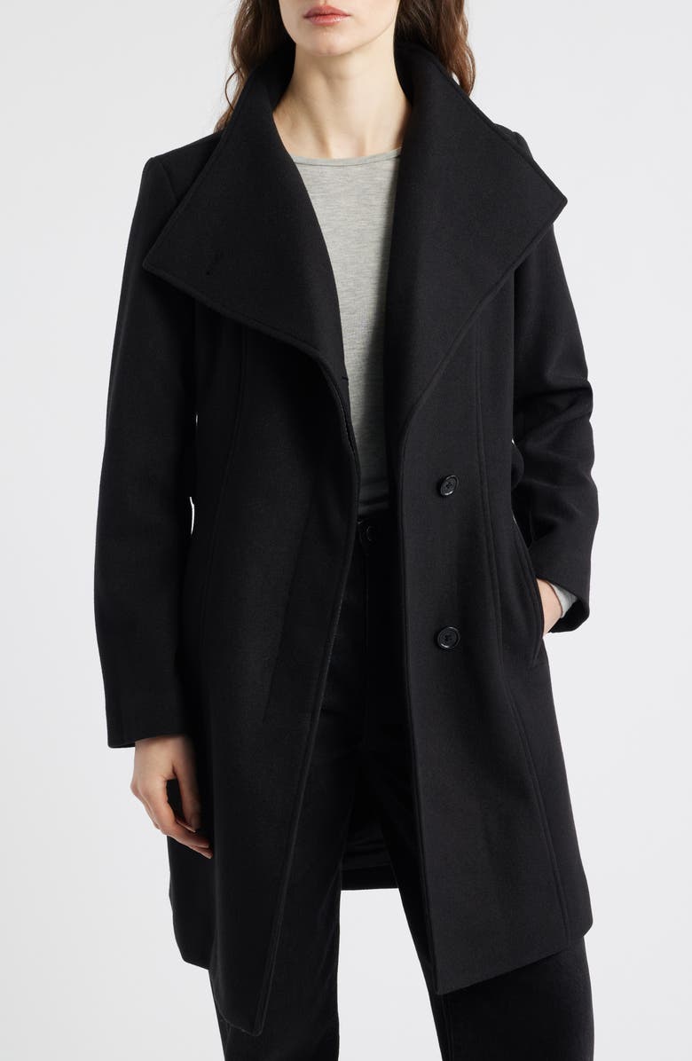 Michael Kors Belted Coat with Oversize Collar, Alternate, color, Black