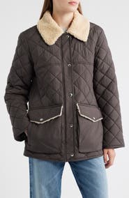 Sam Edelman Quilted Twill Jacket With Faux Shearling Collar