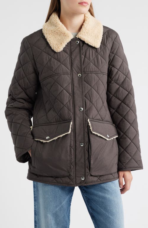 Sam Edelman Quilted Twill Jacket With Faux Shearling Collar In Brown