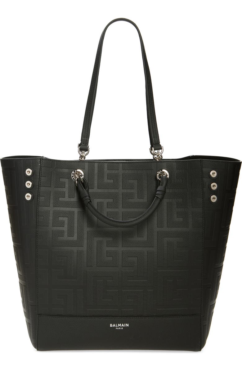 Balmain Cabas Monogram Grained Leather Tote, Main, color,