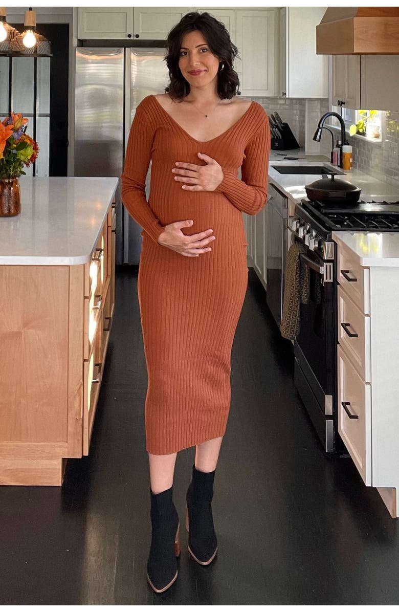 PinkBlush V-Neck Long Sleeve Fitted Maxi Dress, Alternate, color, 