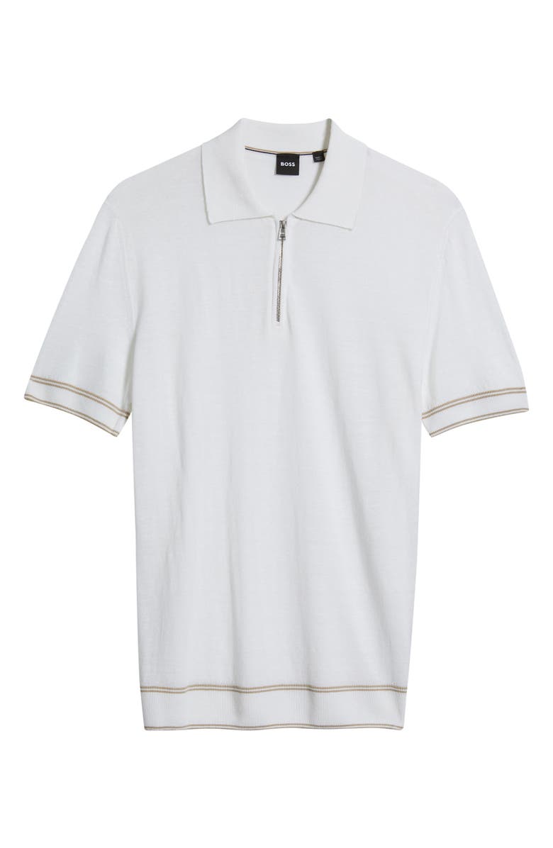 BOSS Norberto Linen Blend Short Sleeve Sweater, Main, color, White