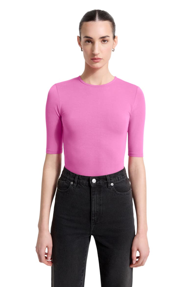 Frankie Elbow Sleeve Top, Alternate, color, HOT PINK