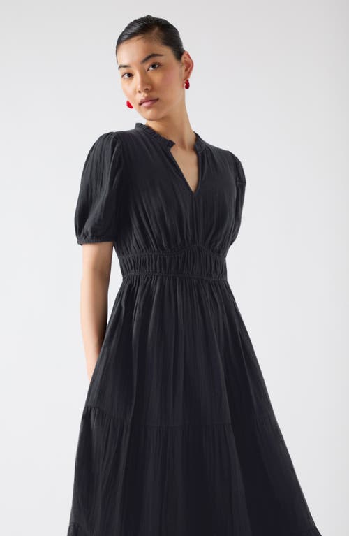 Lk Bennett Felicity Short Sleeve Gathered Cotton Midi Dress In Spring Navy