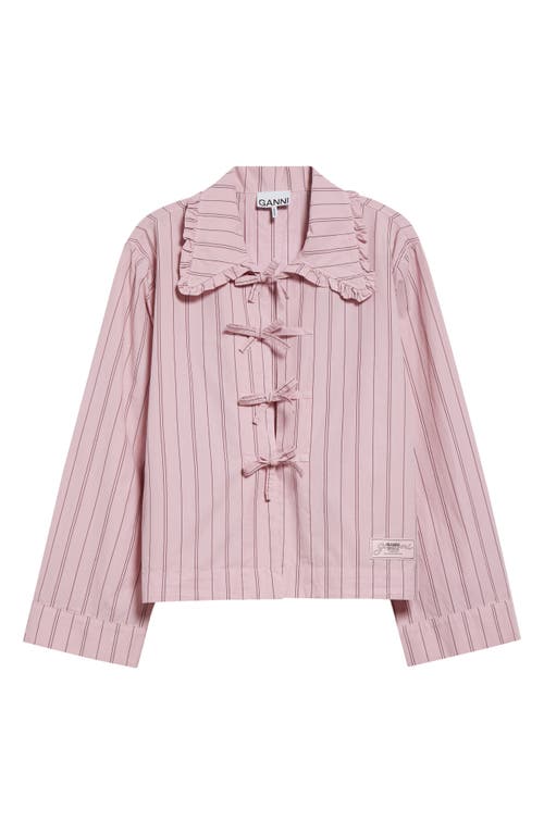 Ganni Stripe Tie Front Organic Cotton Top In Lilac Sachet