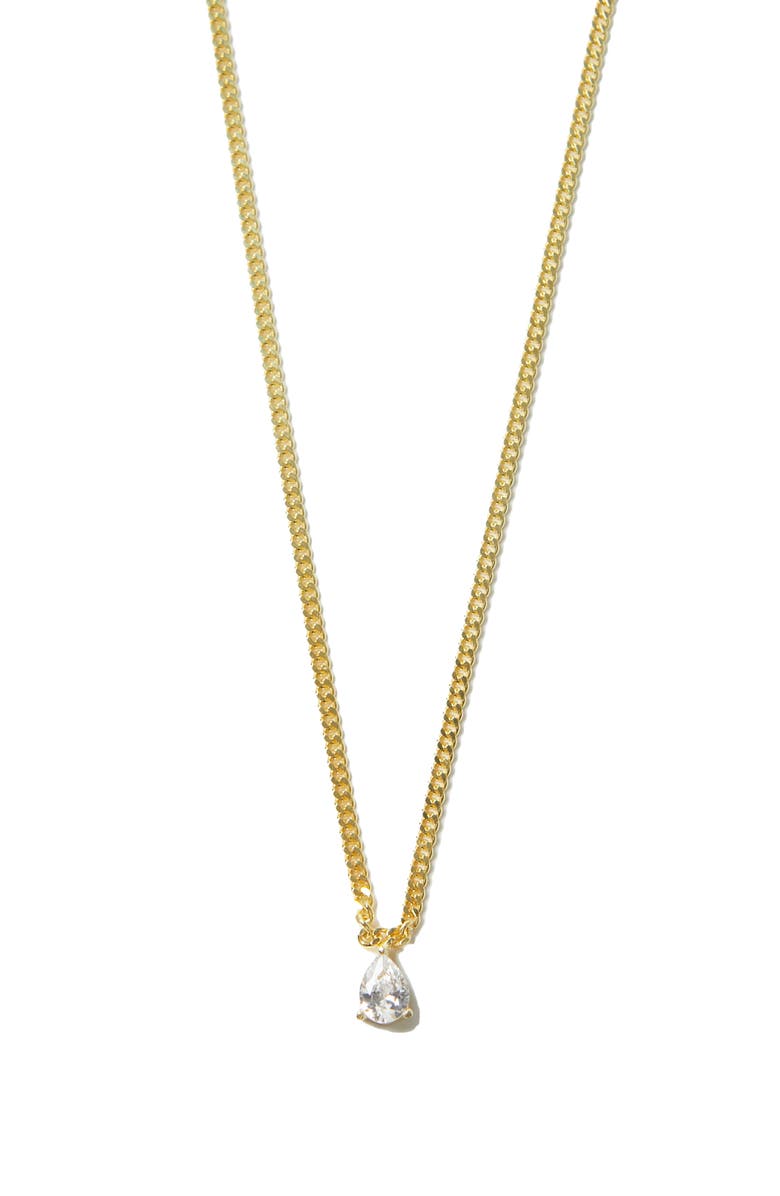 Argento Vivo Sterling Silver Cubic Zirconia Curb Chain Necklace, Main, color, Gold