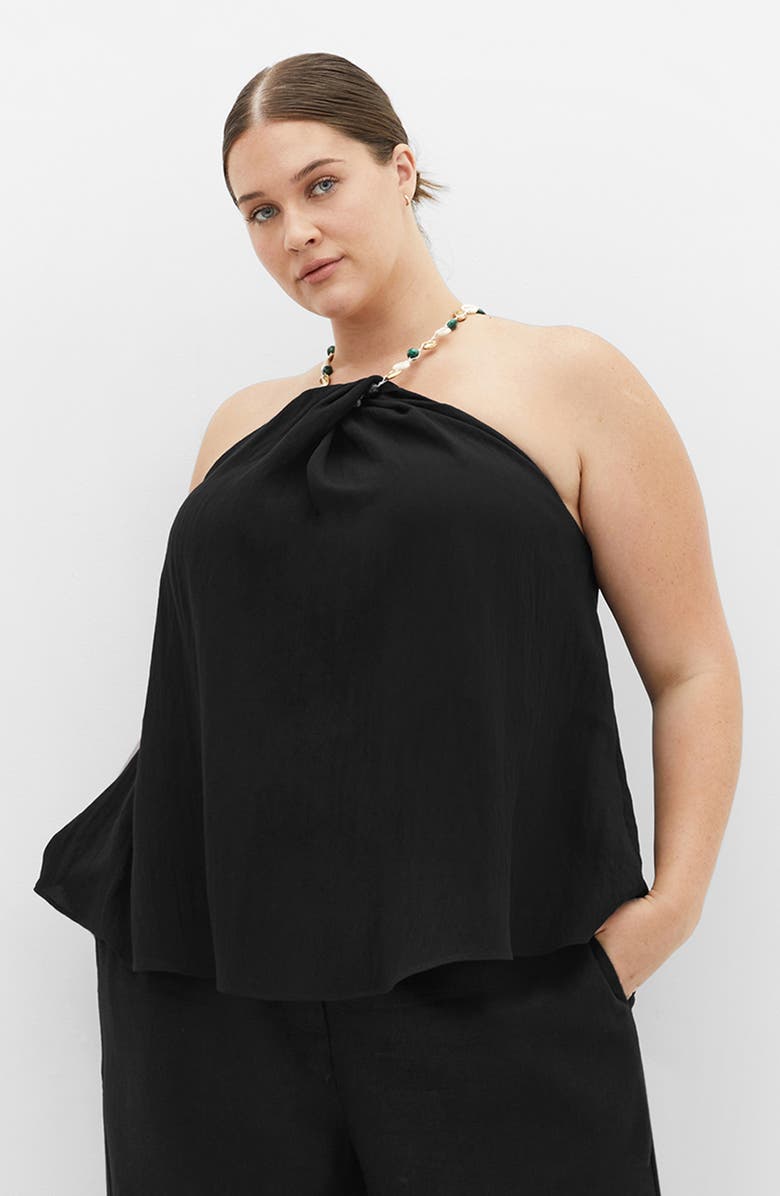 City Chic Island Beaded Halter Neck Top, Alternate, color, Black