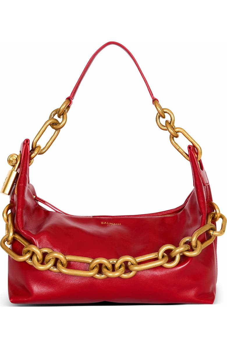 Balmain Sync Medium Bag In Calfskin Leather, Main, color, Red