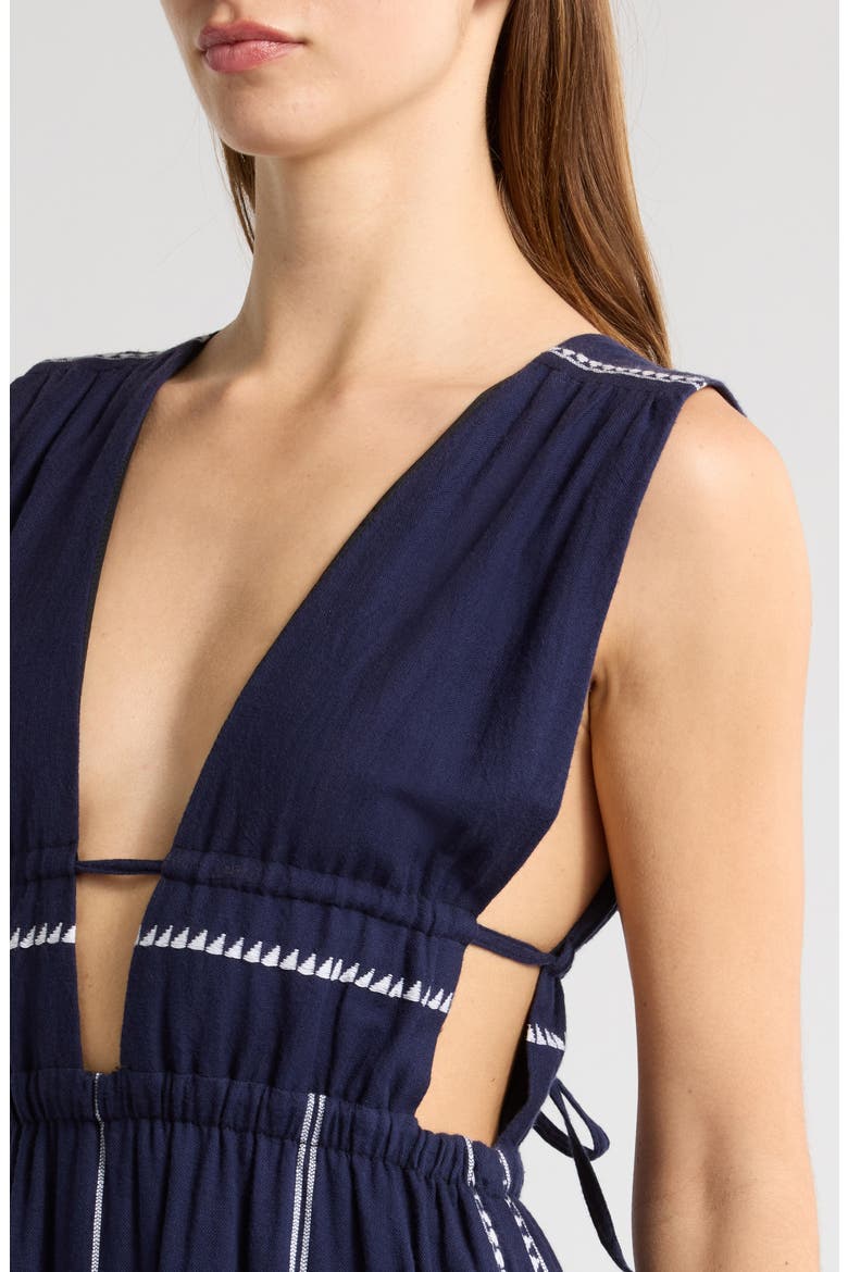 Lelisa Plunge Cotton Cover-Up Maxi Dress, Alternate, color, NUNU NAVY
