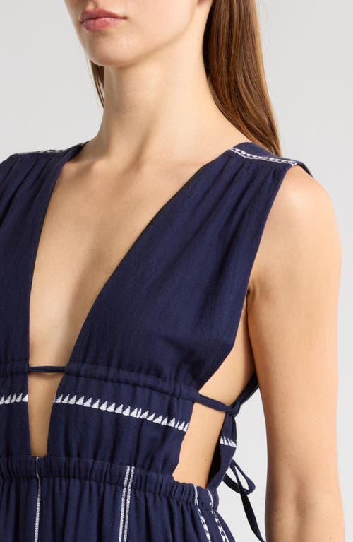 Lemlem Lelisa Plunge Cotton Cover-up Maxi Dress In Nunu Navy