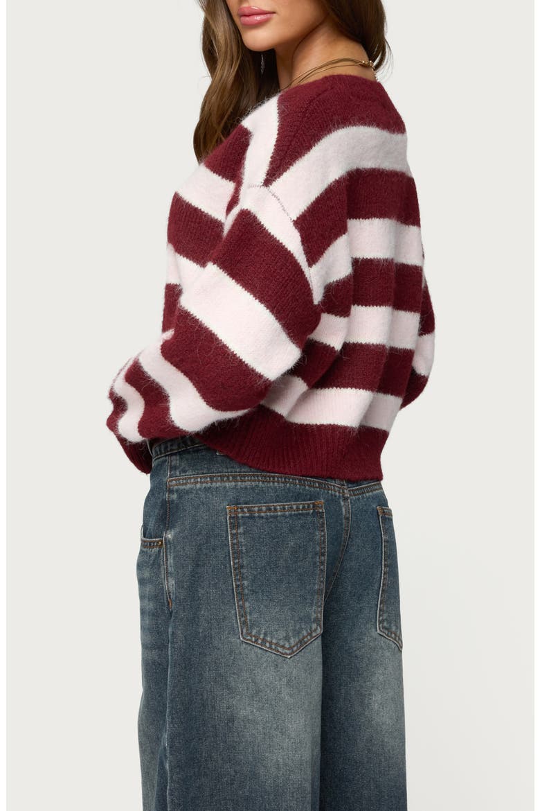 Kaz Stripe V-Neck Cardigan, Alternate, color, BURGUNDY