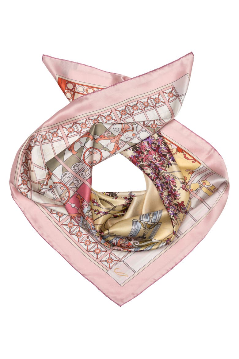 Garden of Dreams - Hand Rolled Silk Foulard for Women, Main, color, Pink