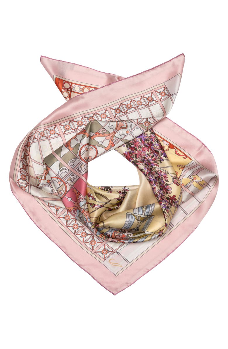Elizabetta Garden of Dreams - Hand Rolled Silk Foulard for Women, Main, color, Pink