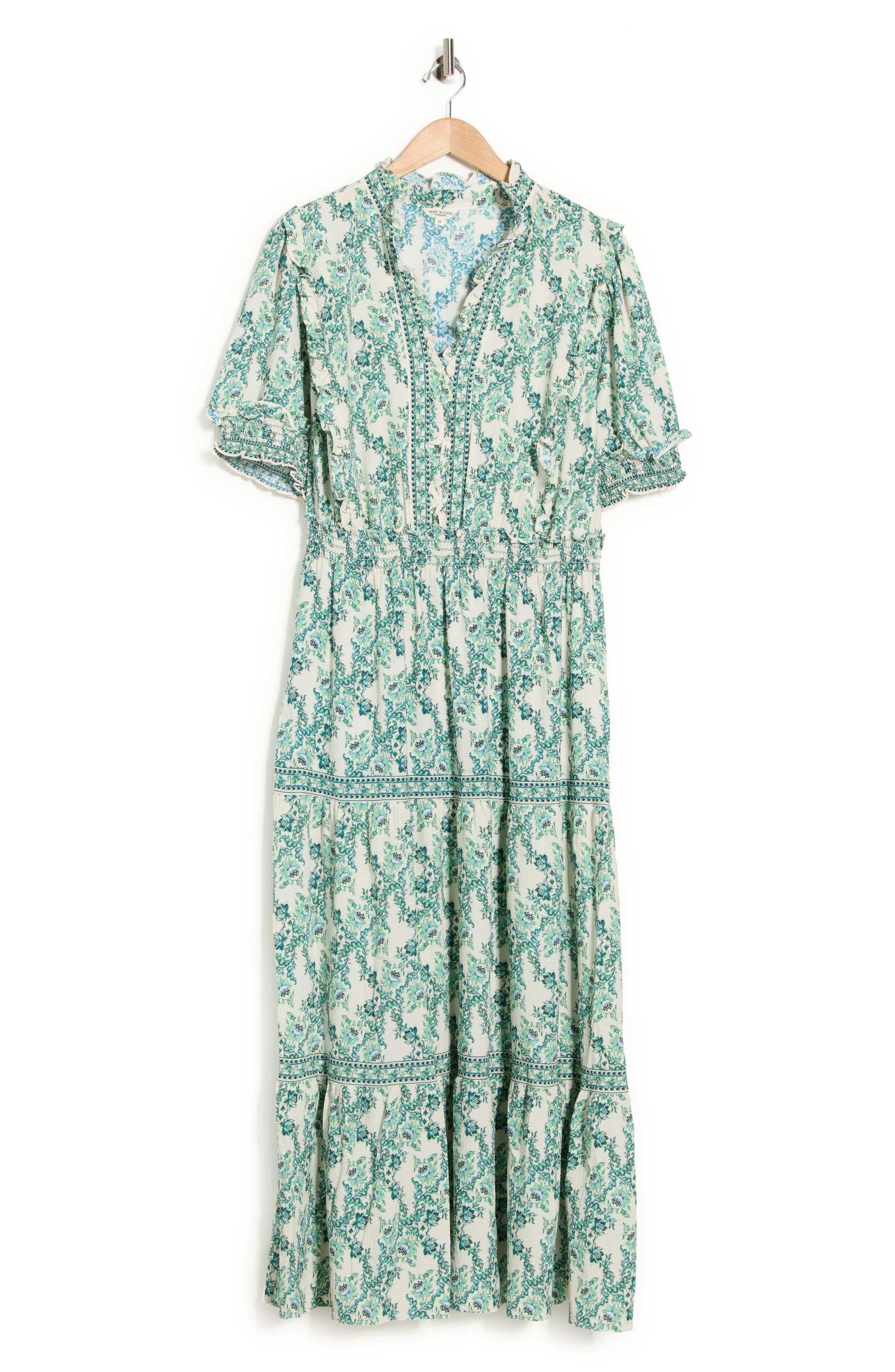MAX STUDIO Short Sleeve Tiered Maxi Dress
